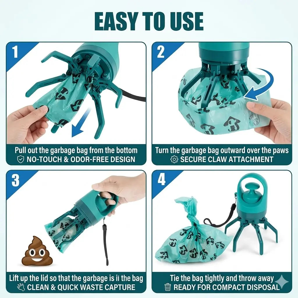 Portable Touchless Pet Poop Grabber (Includes 1 Roll Trash Bags)
